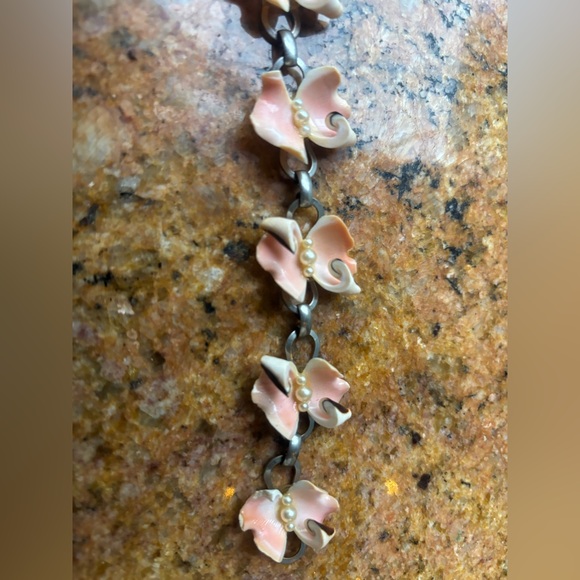 1940’s Vintage Curly Cue Coral Pink Shells & Faux Pearl Bracelet 7in Women - Picture 9 of 13